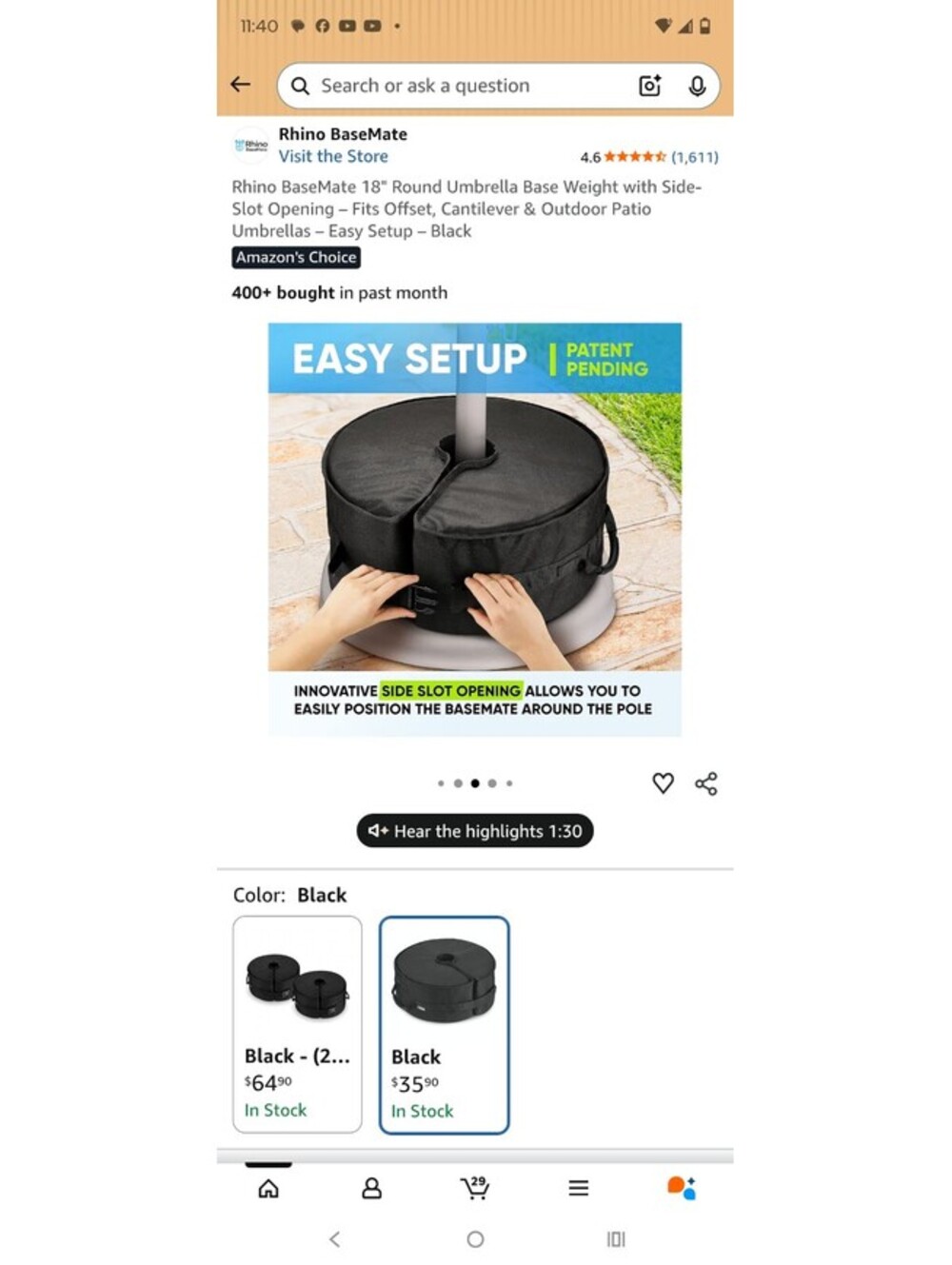 18" Round Umbrella Base Weight with Side-Slot Opening - Fits Offs [COPY]